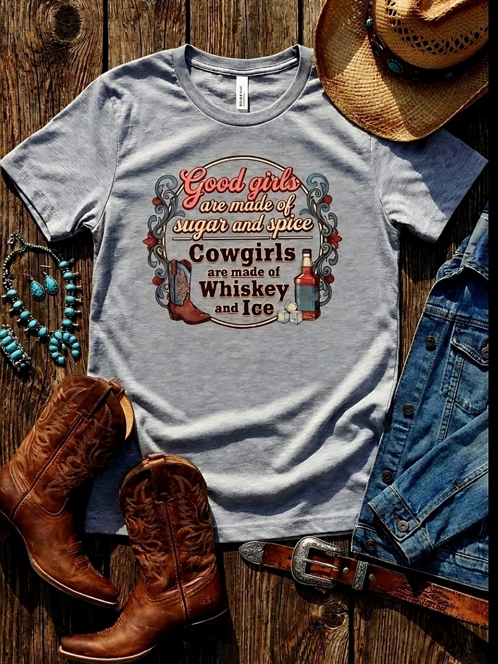 Cowgirl Whiskey & Ice Tee • Country Music Shirt • Western Graphic • Rustic